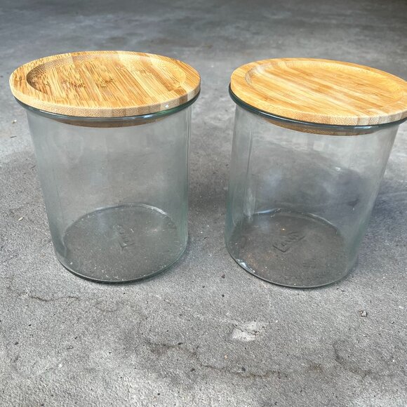 IKEA 365+ Food Storage 57oz Glass Canister Round Bamboo Wood Lid Coffee Spices - Picture 1 of 6